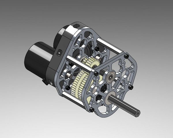 CAD model of custom gearbox, front